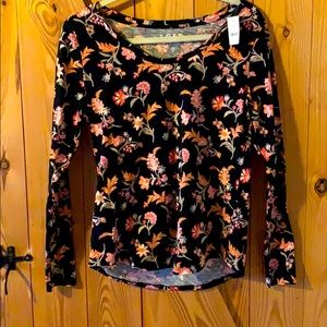 Loft black floral blouse NWT